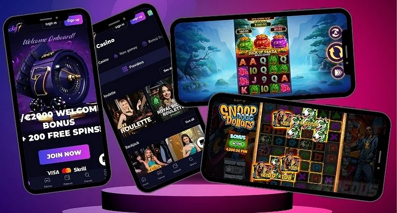 Lucky7 Mobile Page, Lobby, Luck Of Panda Bonus Combo, Snoop Dogg Dollars