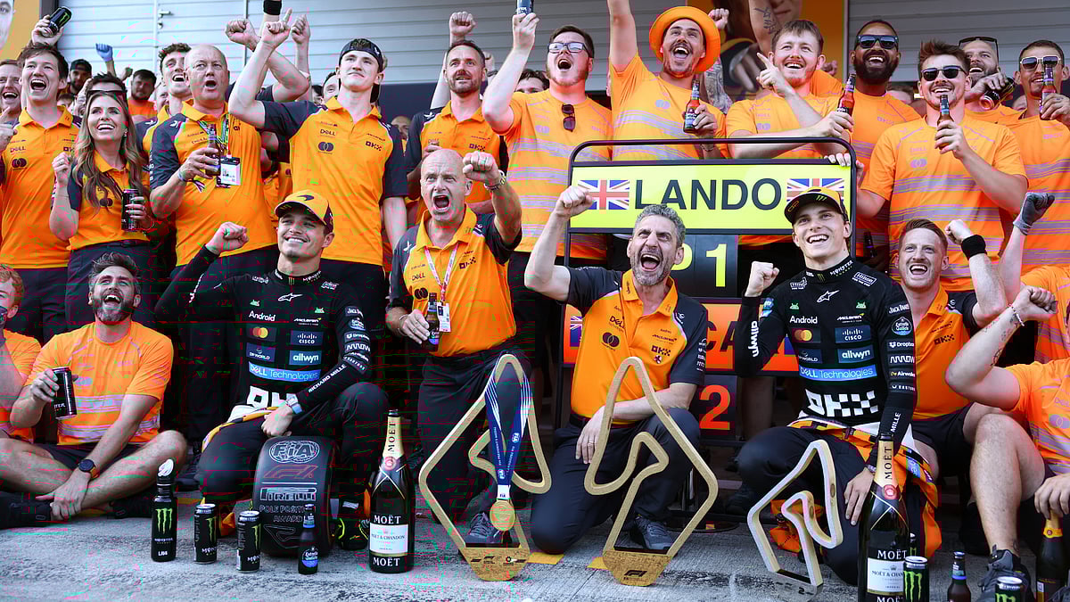 McLaren celebrate their victory at the Austrian Grand Prix.