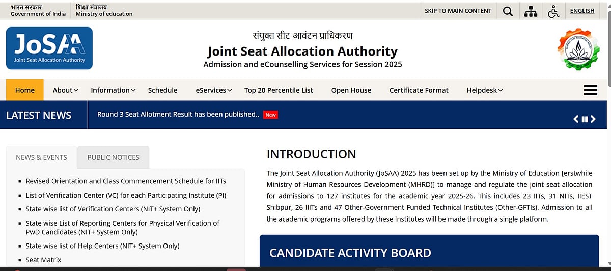 JoSAA 2025 Round 3 Seat Allotment Result Declared: Know How to Check and What to Do Next