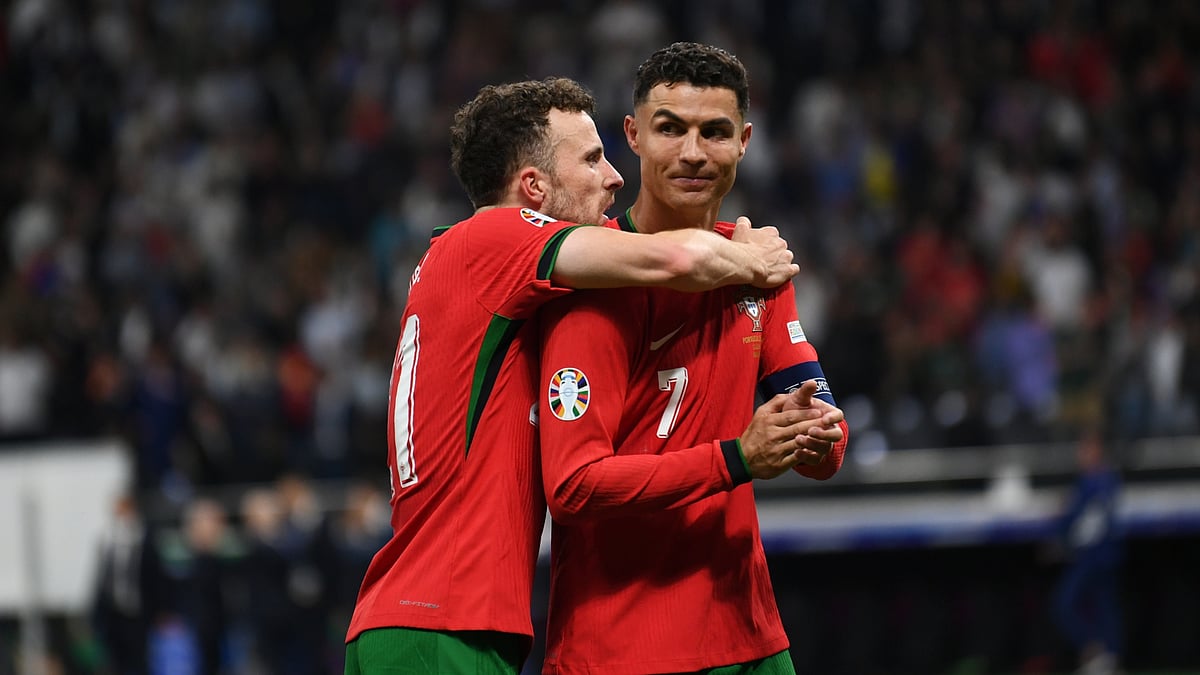 Portugal's Diogo Jota and Cristiano Ronaldo