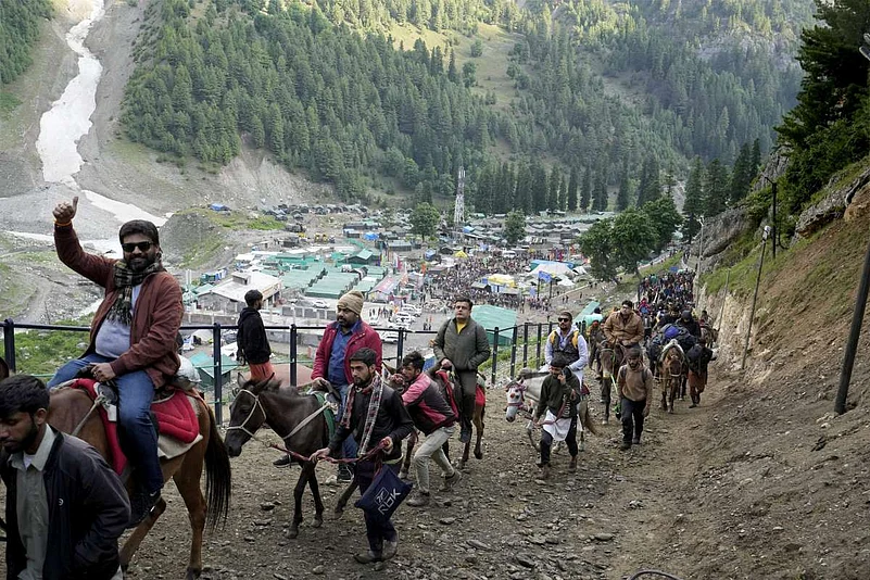 Pilgrims on their way to the holy cave shrine of Amarnath