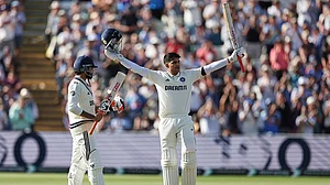 | Photo: AP/Scott Heppell : IND vs END, 2nd Test Day 2 at Edgbaston, Birmingham - India tour of England: India's captain Shubman Gill celebrates after scoring a century on day one