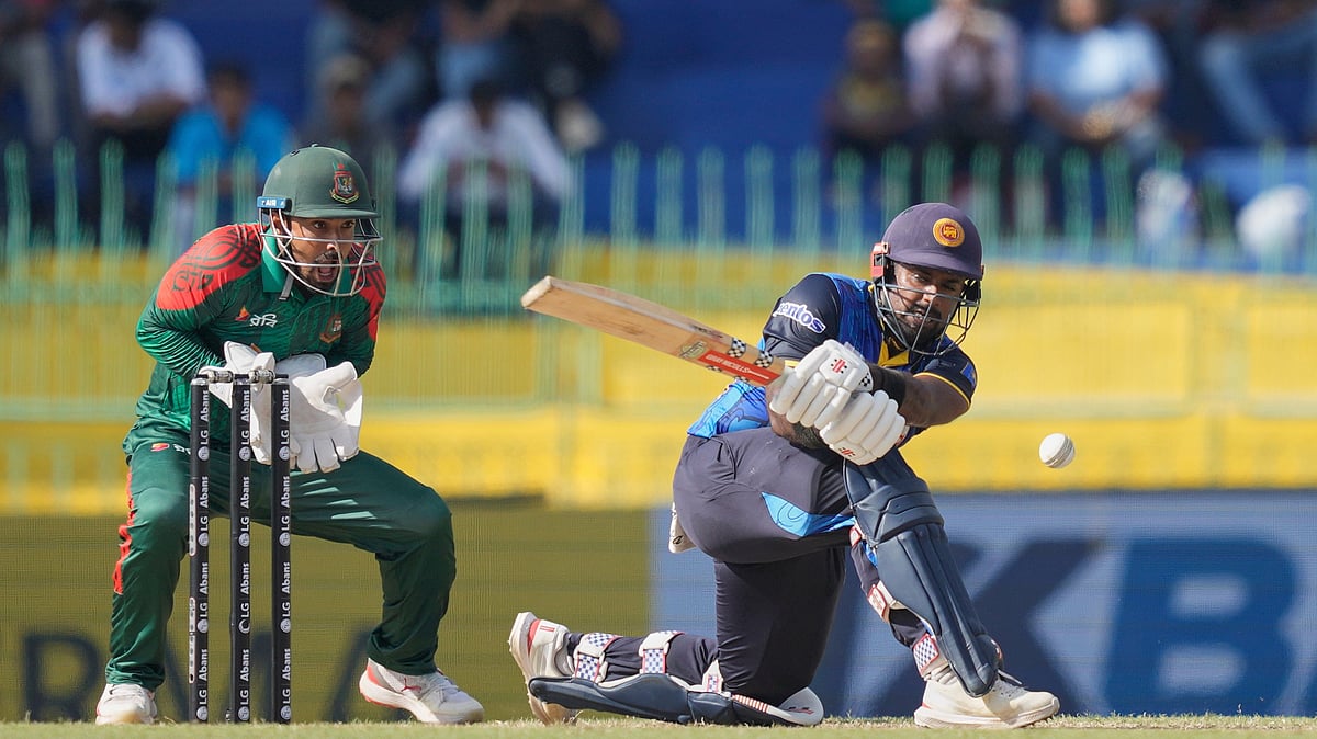 AP Photo/Eranga Jayawardena : Sri Lanka Vs Bangladesh LIVE Score, 3rd ODI: Sri Lanka's Charith Asalanka plays a shot during the first ODI cricket match between Sri Lanka and Bangladesh in Colombo, Sri Lanka.