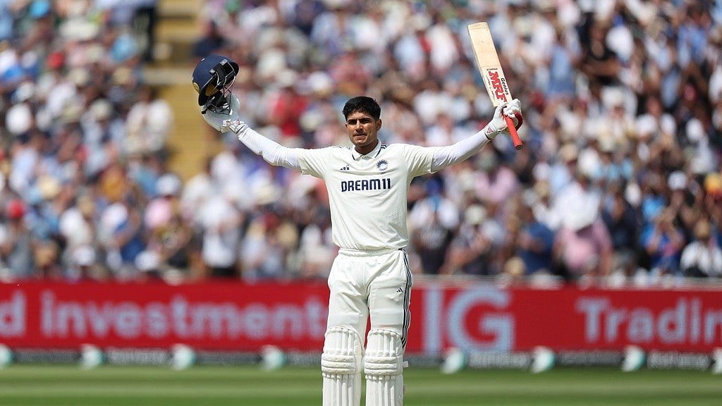 India's captain Shubman Gill celebrates after scoring a double century on day two of the second cricket test match between England and India at Edgbaston in Birmingham, England, Thursday, July 3, 2025. - AP/Scott Heppell