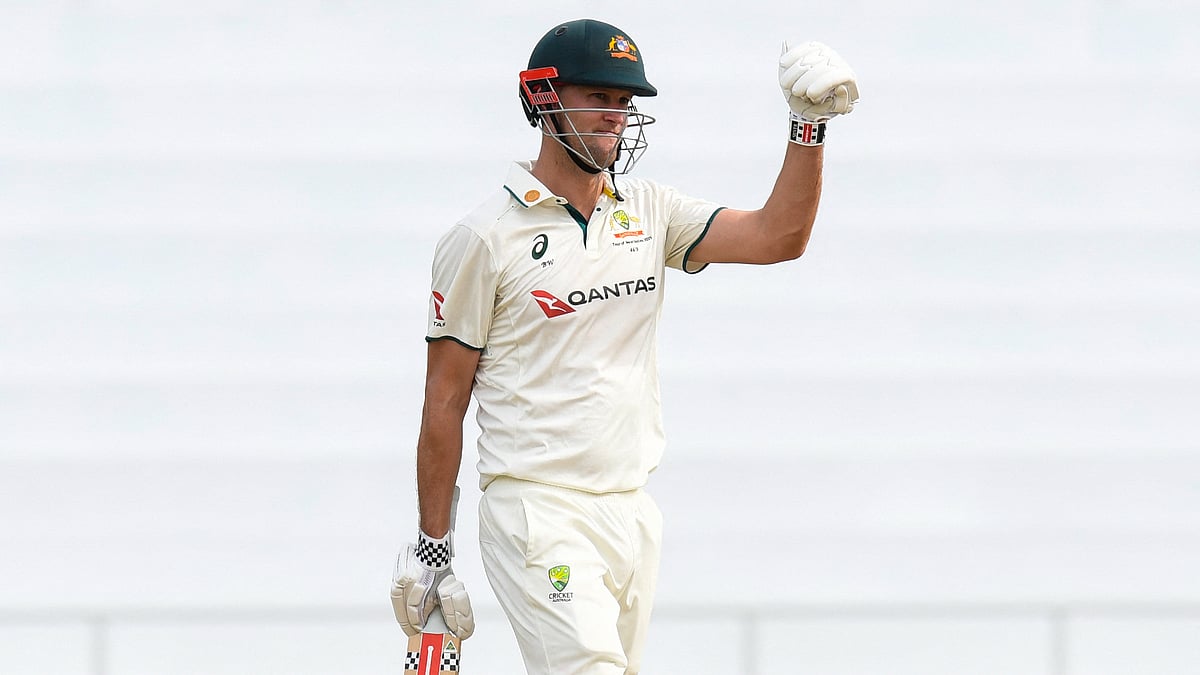 Beau Webster celebrates his half-century against West Indies