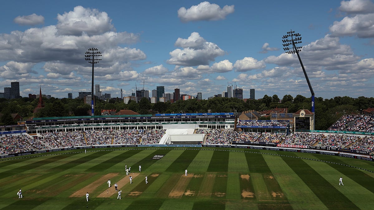 (AP Photo/Scott Heppell) : A general view of the Edgbaston cricket ground during play on day two of the second cricket test match between England and India in Birmingham, England, Thursday, July 3, 2025. 

