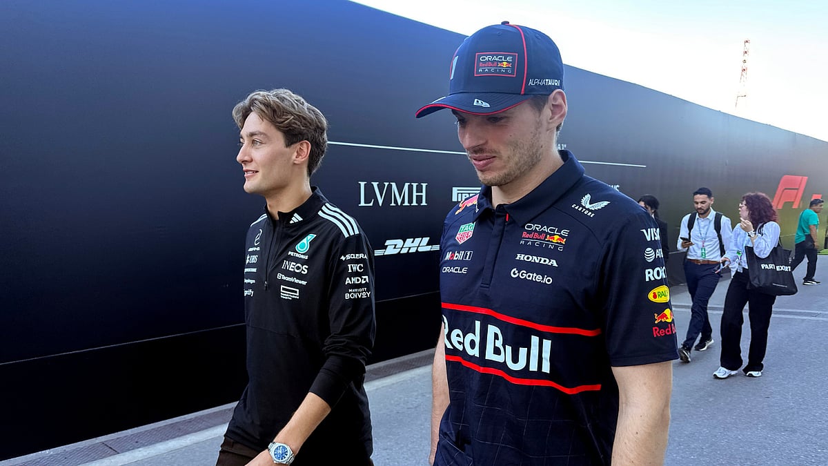 Mercedes' George Russell and Red Bull's Max Verstappen.