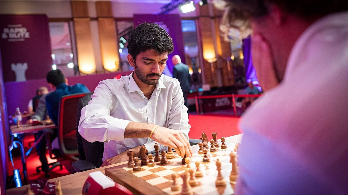 | Photo: X/GrandChessTour : D Gukesh vs Magnus Carlsen, Super United 2025 Rapid and Blitz, Grand Chess Tour.