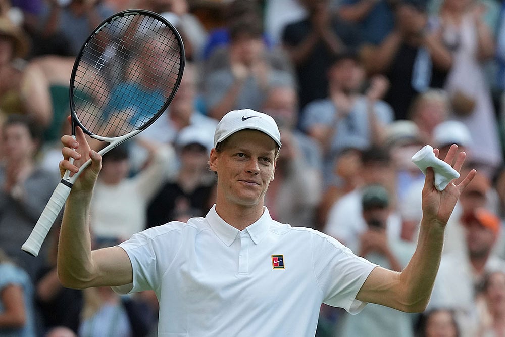Photo: AP/Alastair Grant : Wimbledon Tennis: Jannik Sinner vs Aleksandar Vukic
