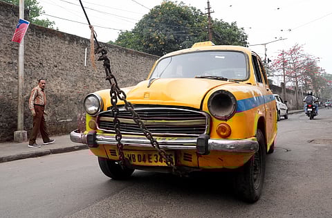 Towing the iconic yellow taxi in Kolkata due to age limit. 
