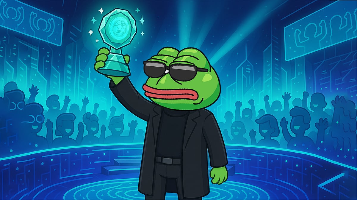 Pepe the frog showing his award