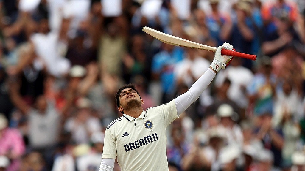 AP : India vs England, 2nd Test Day 4 Tea Report: Shubman Gill celebrates his hundred in the third innings at Edgbaston.