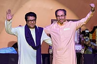 Photo: PTI/Kunal Patil : MNS-Shiv Sena (UBT) joint rally in Mumbai in 2025 