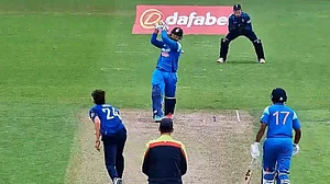 X/Varungiri0 : IND U-19 vs ENG U-19 Live Score: India's Vaibhav Suryavanshi in action.