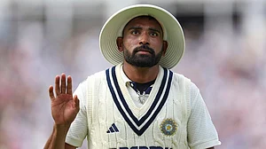 | Photo: AP/Scott Heppell : India vs England 2nd Test: Mohammed Siraj reacts after scalping six-wickets.