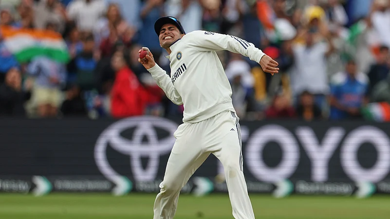 Indias captain Shubman Gill celebrates after their win against England. AP