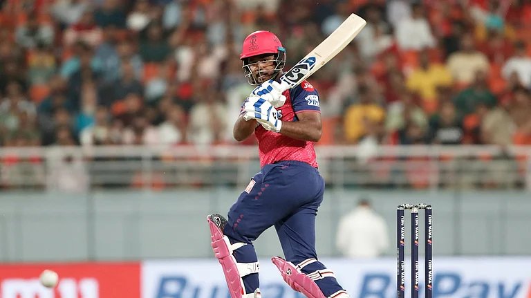 Sanju Samson batting for Rajasthan Royals in the IPL 2025. - AP Photo/Surjeet Yadav