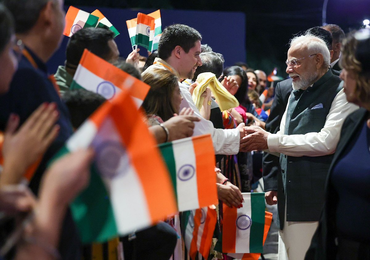 PM Modi being welcomes by members of the Indian community in Brazil |  - Narendra Modi's X account |