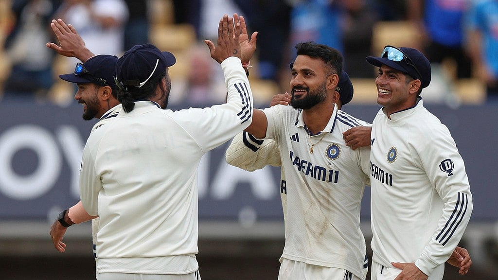AP : India vs England, 2nd Test Match Report: Akash Deep, second right, celebrates with teammates after the dismissal of Jamie Smith on Day 5 in Edgbaston.