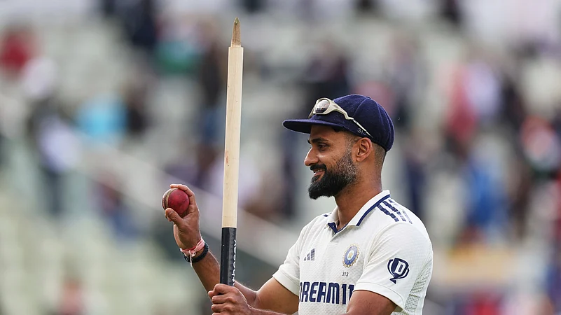 Indias Akash Deep celebrates his ten-wicket haul in the game. AP