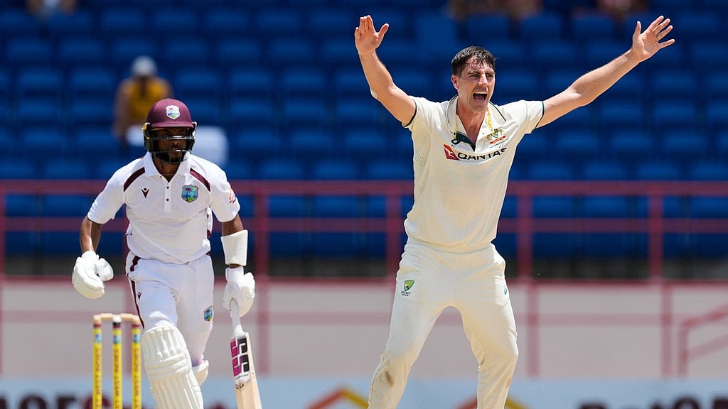 AP : West Indies vs Australia Highlights, 2nd Test Day 4: Pat Cummins appeals after a delivery to Shai Hope in St. George's, Grenada.