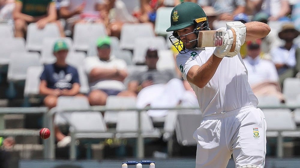 | Photo: AP/Halden Krog : ZIM Vs SA 2nd test Day 2: South Africa's Wiaan Mulder bats