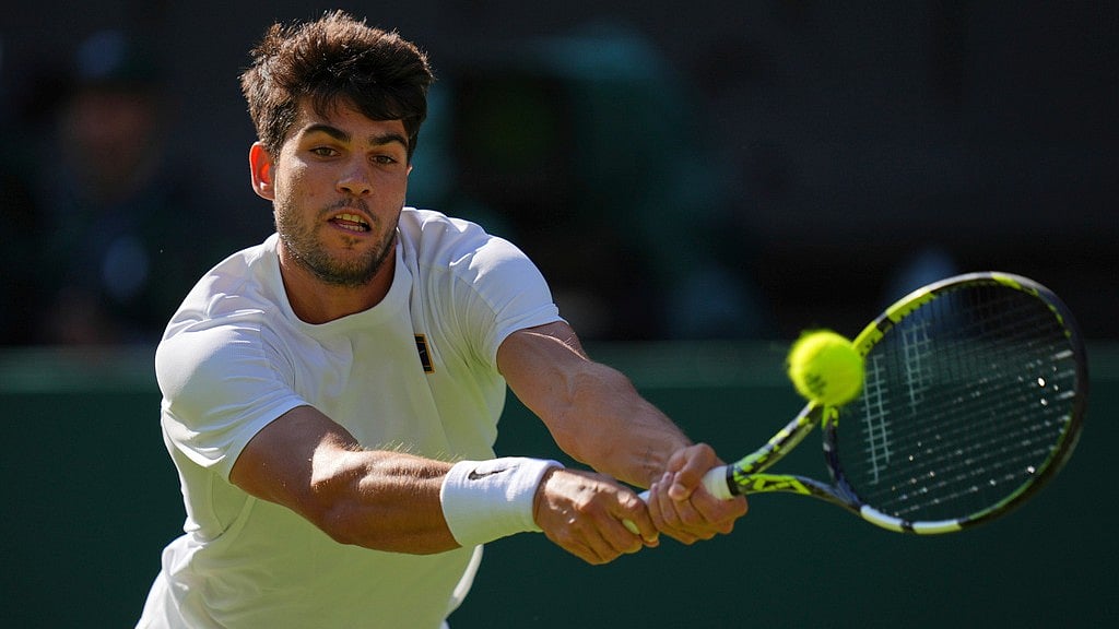 Photo: AP : Carlos Alcaraz vs Cameron Norrie Highlights, Wimbledon 2025 Quarter-Final: The Spaniard returns to the Briton at the All England Club.