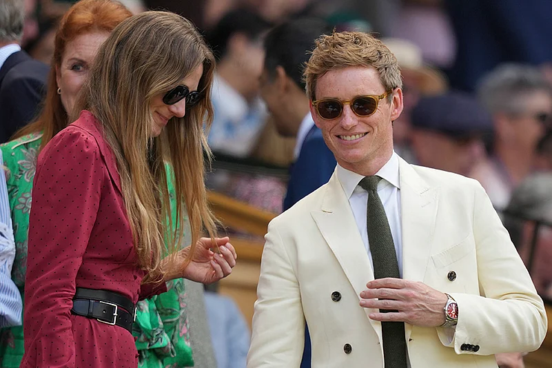 Celebrities attend 2025 Wimbledon Tennis Championships in London_Actor Eddie Redmayne Hannah