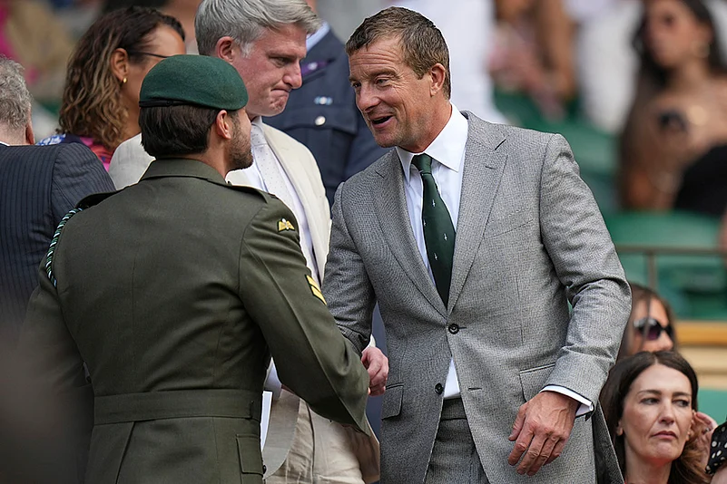 Celebrities attend 2025 Wimbledon Tennis in London_Adventurer and TV presenter Bear Grylls