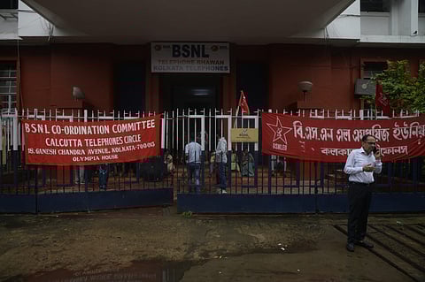 Bharat Bandh: BSNL office in Kolkata's Ganesh Chandra Avenue remains closed with workers union members joining the strike in solidarity.