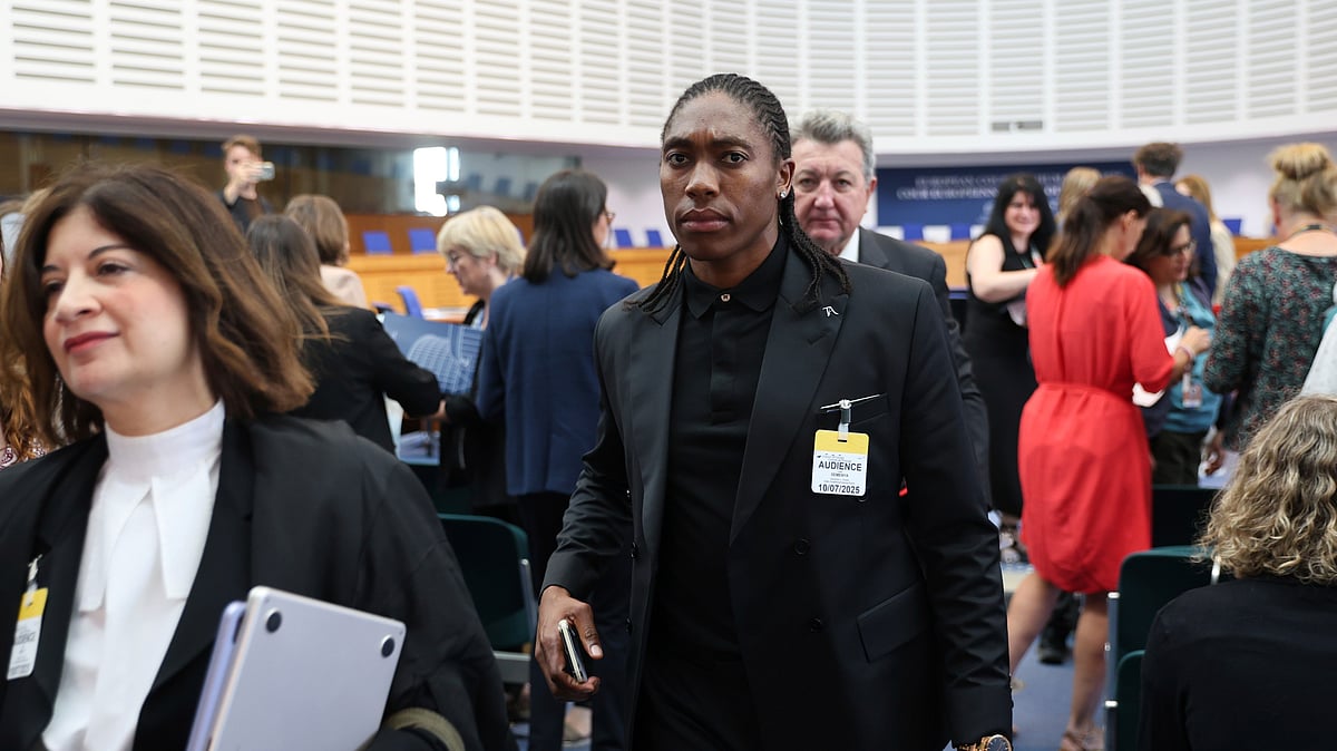 AP Photo/Antonin Utz : South Africa's Caster Semenya leaves in the European Court of Human Rights on Thursday, July 10, 2025, in Strasbourg.