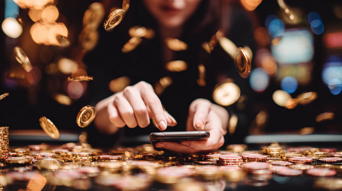 A women playing a game on her phone