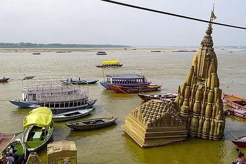 Swollen Ganga river at the Dashashwamedh Ghat