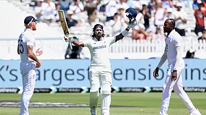 AP Photo/Richard Pelham : India's KL Rahul celebrates after scoring a century during the third cricket test match between England and India at Lord's cricket ground in London.