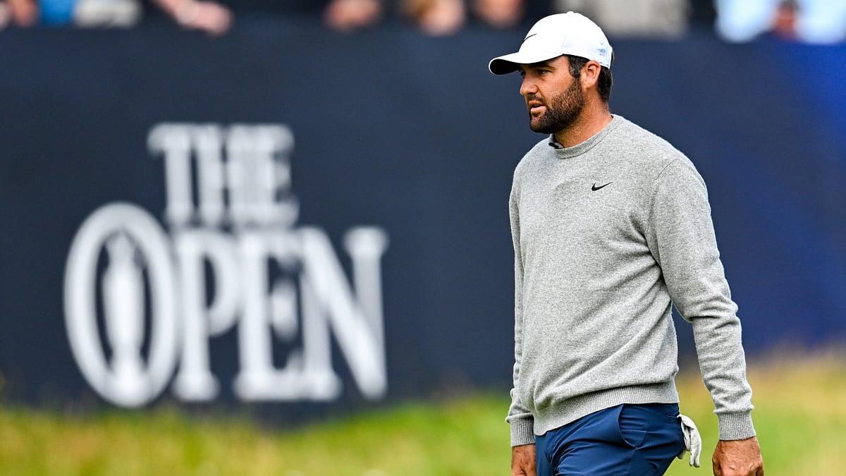 Scottie Scheffler pictured during a practice round at Royal Portrush - null