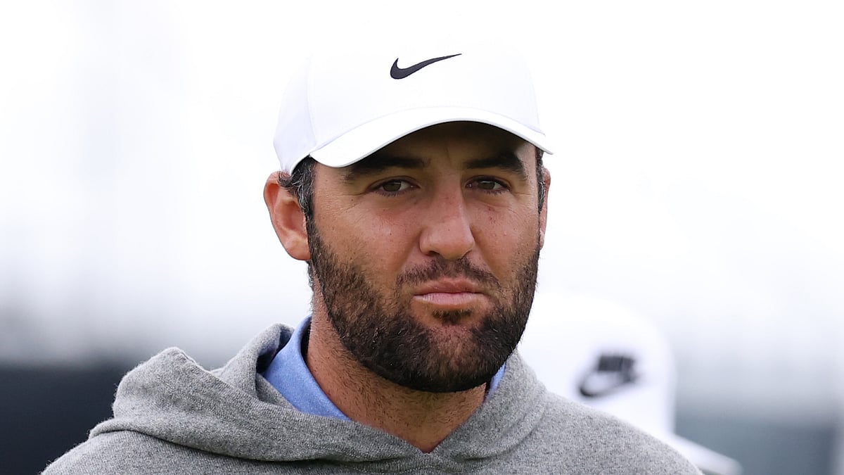 Scottie Scheffler looks on during a practice round in Northern Ireland - null