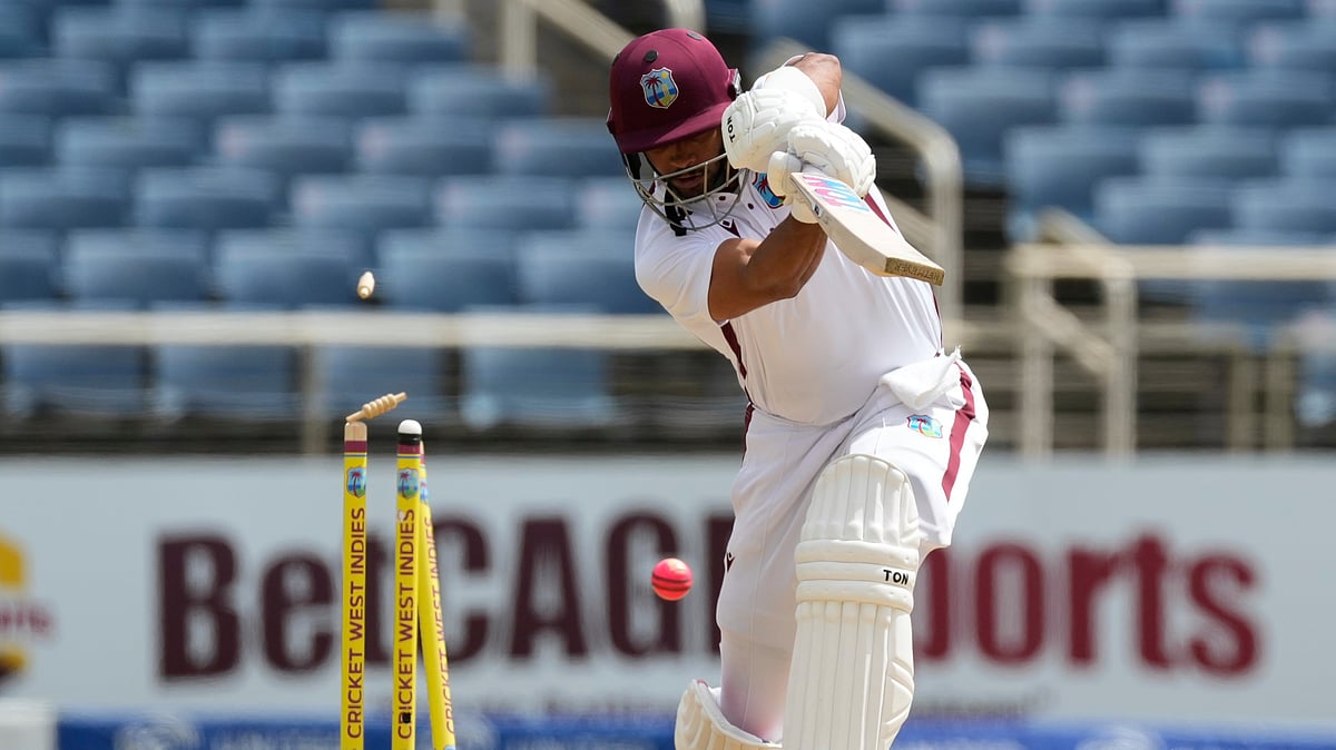West Indies Brandon King is bowled by Australias Mitchell Starc. AP