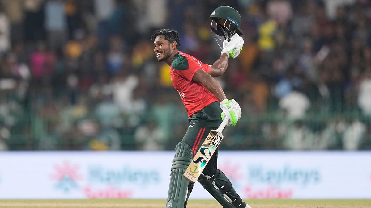  (AP Photo/Eranga Jayawardena) : Bangladesh Vs Sri Lanka Live Streaming, Asia Cup 2025: Bangladesh's Tanzid Hasan celebrates his team's win over Sri Lanka in the third Twenty20 cricket match between Sri Lanka and Bangladesh in Colombo, Sri Lanka, Wednesday, July 16, 2025.