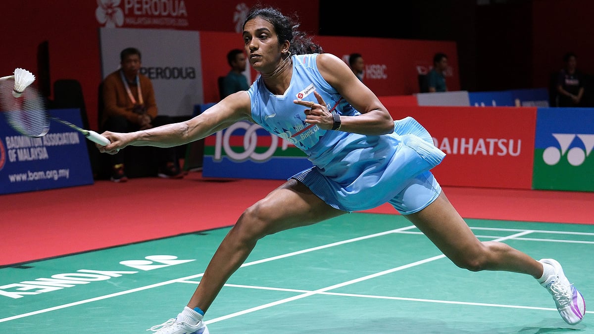 | Photo: X/airnewsalerts : File photo of India's PV Sindhu in action in Japan Open 2025 women's doubles.