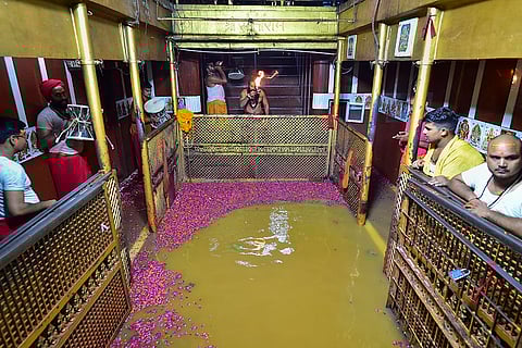 Swollen Ganga and Yamuna rivers in Prayagraj