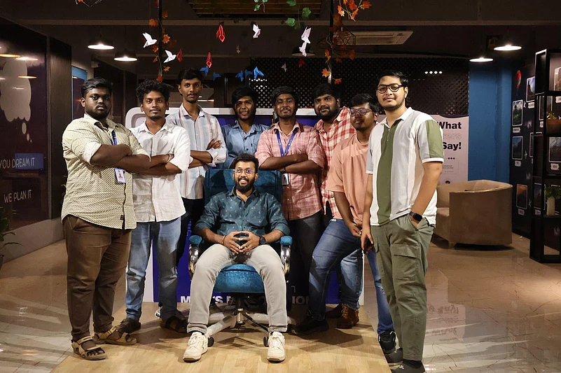 CEO Vikash Manoharan in centre with the core team at TourOn