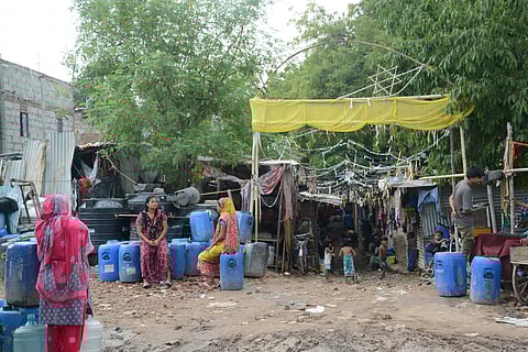 View of the first lane that leads further inside the camp