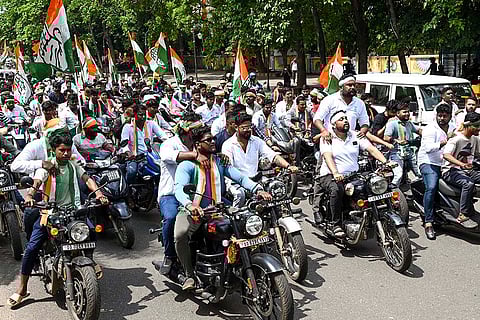 Odisha Bandh: Congress workers take part in a bike rally
