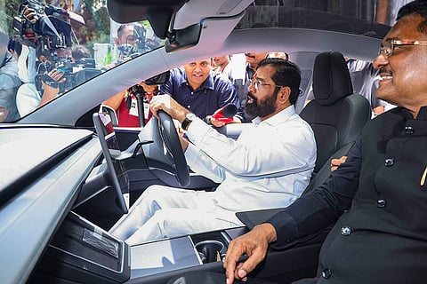 Eknath Shinde takes Tesla Test Ride