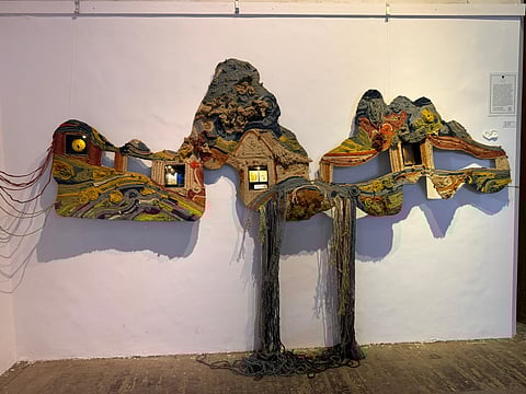 Geetanjali Bayan draws from traditional crafts such as weaving and crochet, delicately exploring themes of grief, healing, and memory through tactile, intimate forms. 