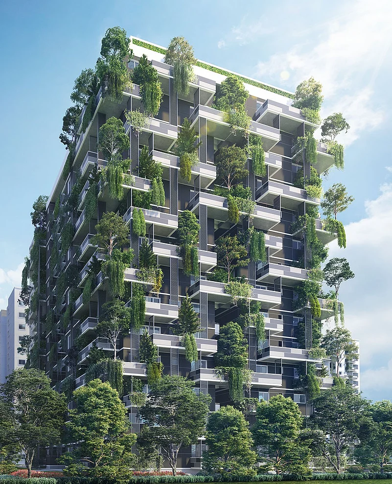 A huge building with greenery