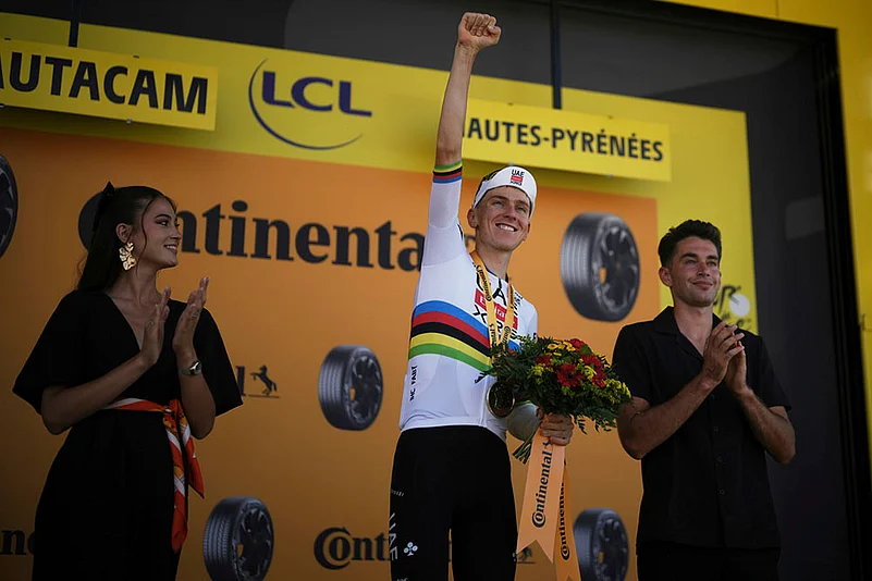 Twelfth stage of the Tour de France cycling race 2025 photos_Stage winner Slovenias Tadej Pogacar