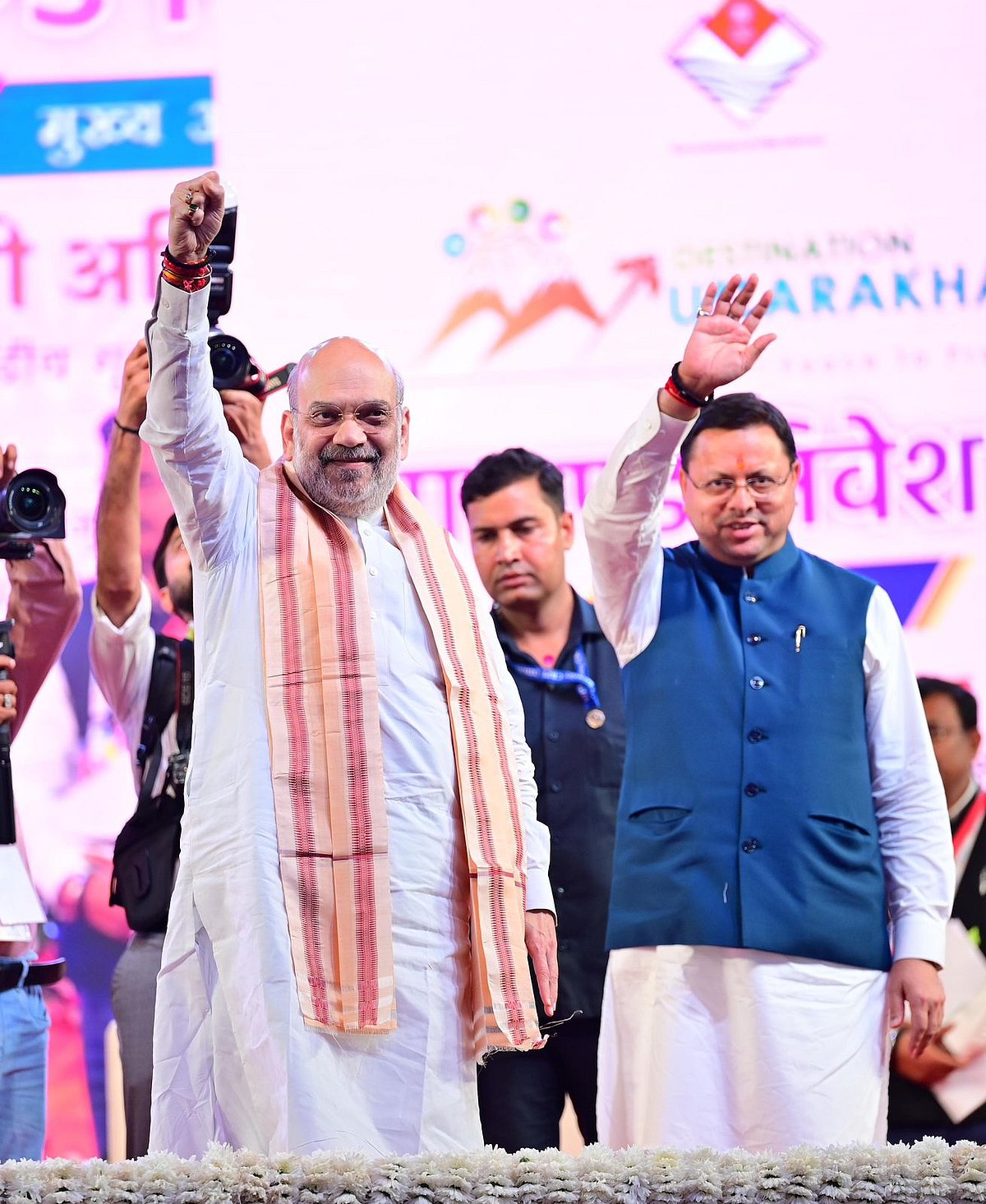 Union Home Minister Amit Shah with Uttarakhand Chief Minister Pushkar Singh Dhami