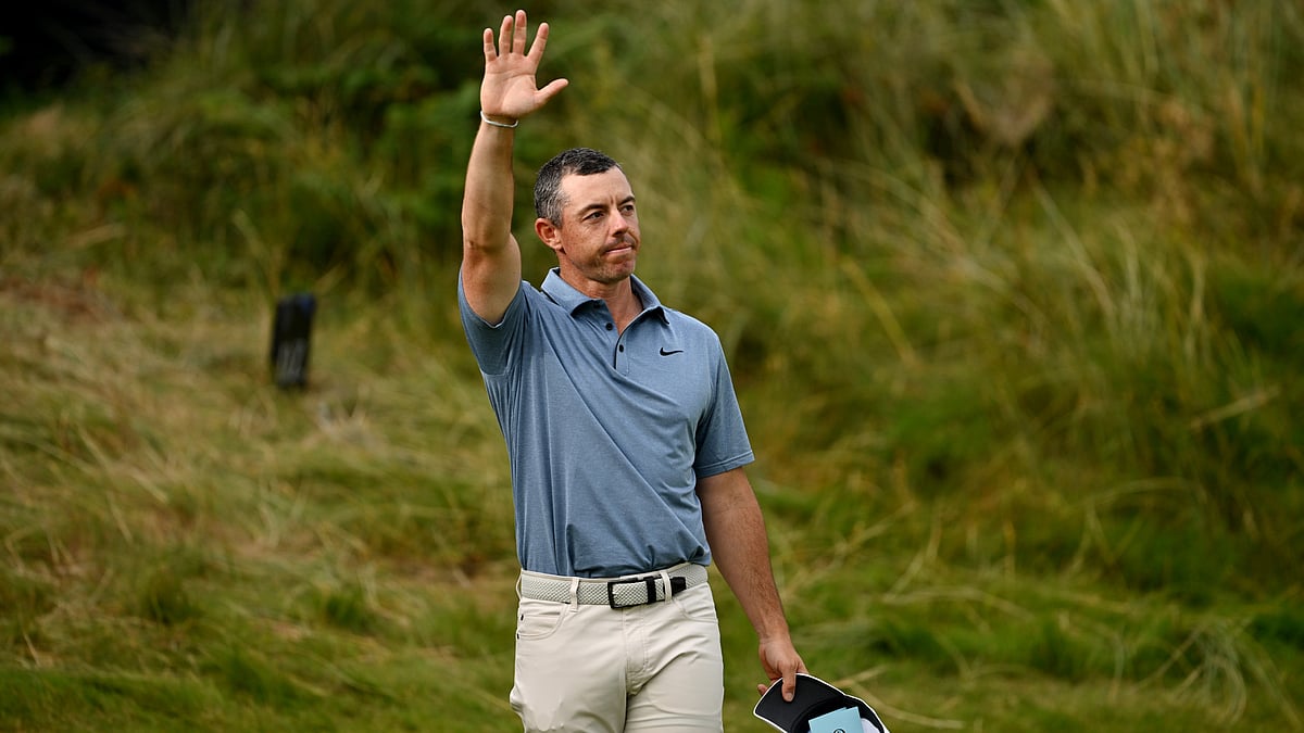 Rory McIlroy waves to fans at Royal Portrush