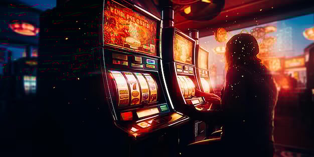 A person is standing in front of slot machine 